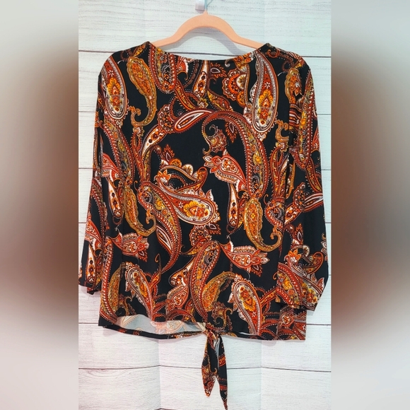 Nwot Jules & Leopold paisley 3/4 sleeve tie front super soft stretch top - Picture 2 of 7